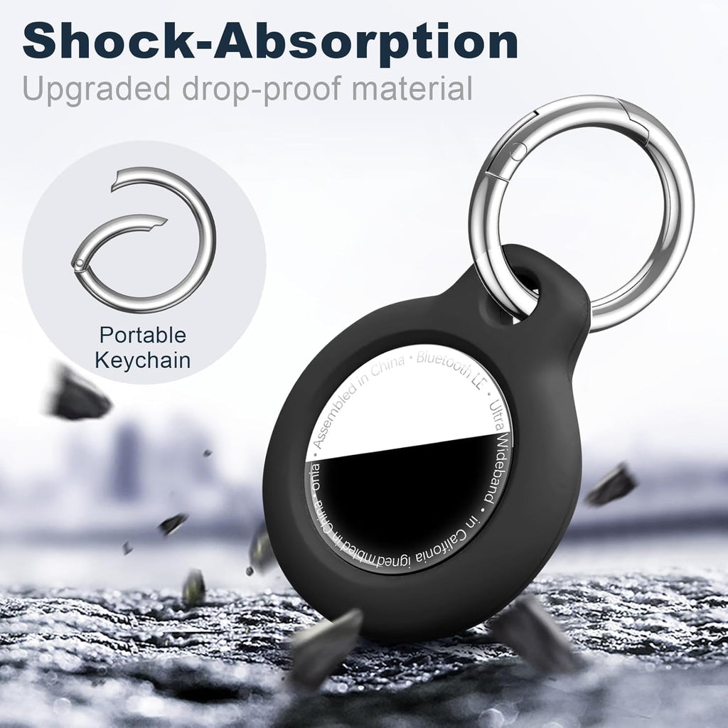 1|2|4 Pack for Airtag Holder Case with Keychain, Shockproof GPS Cover Anti-Scratch Key Chain for Air Tags, for Airtag Accessories for GPS Item Tracker Cases for Bags, Luggages, Black