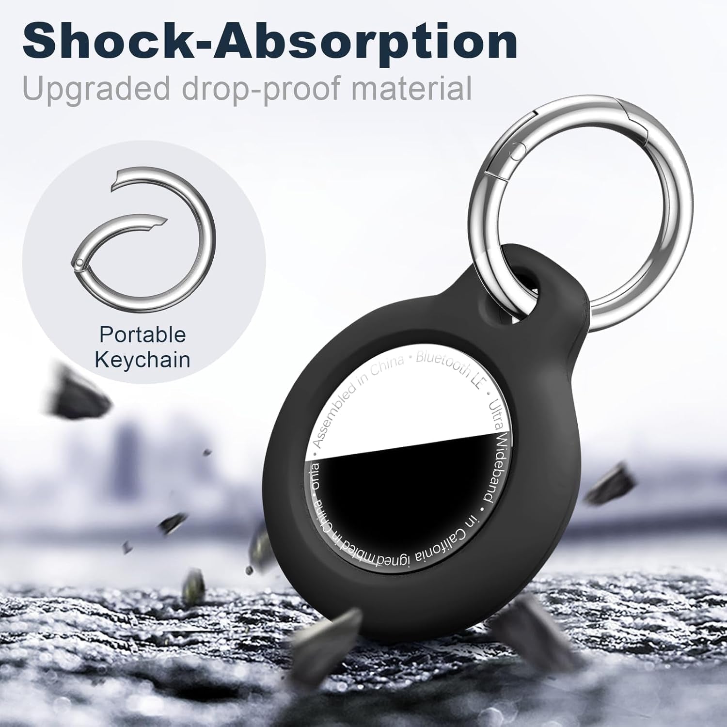 1|2|4 Pack for Airtag Holder Case with Keychain, Shockproof GPS Cover Anti-Scratch Key Chain for Air Tags, for Airtag Accessories for GPS Item Tracker Cases for Bags, Luggages, Black