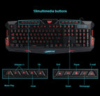 J10 Tricolor Backlight Wired Gaming Keyboard Set Colorful Luminous Gaming Mouse Keyboard Russian Keyboard